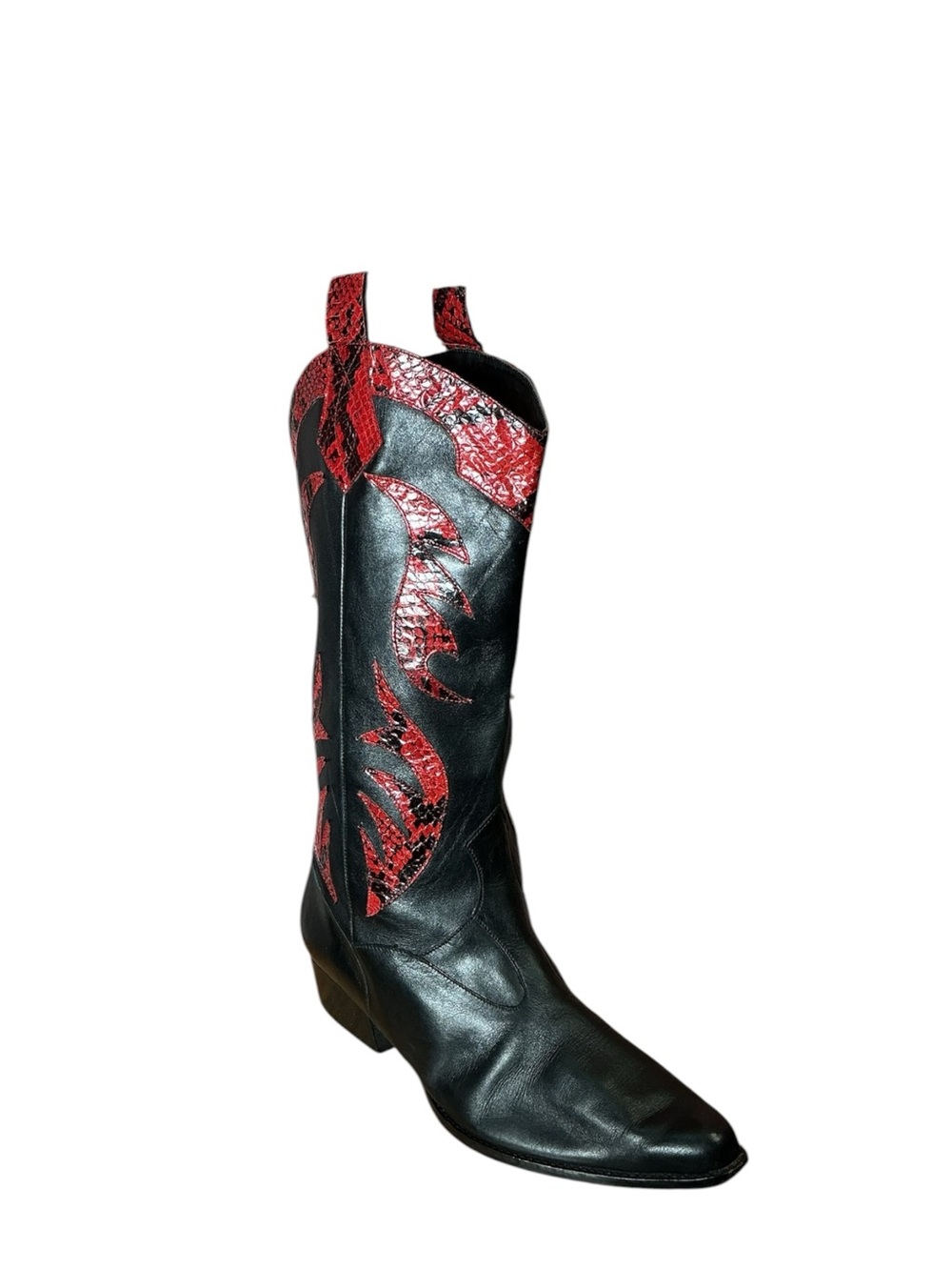 Vintage Van Eli Snak Skin Point Toe Leather Cowboy Boot